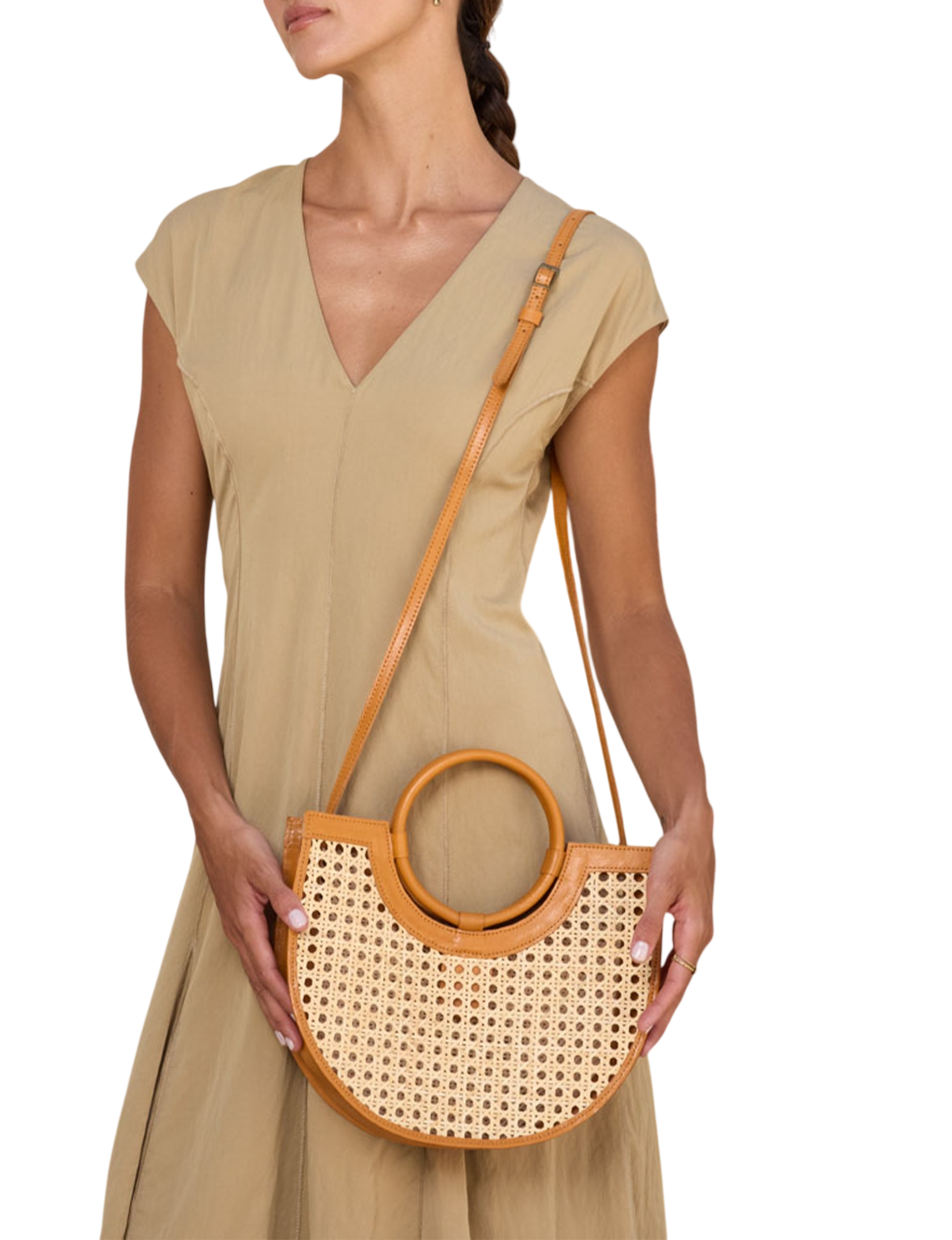 Mayyan Round Leather Handle Handbag