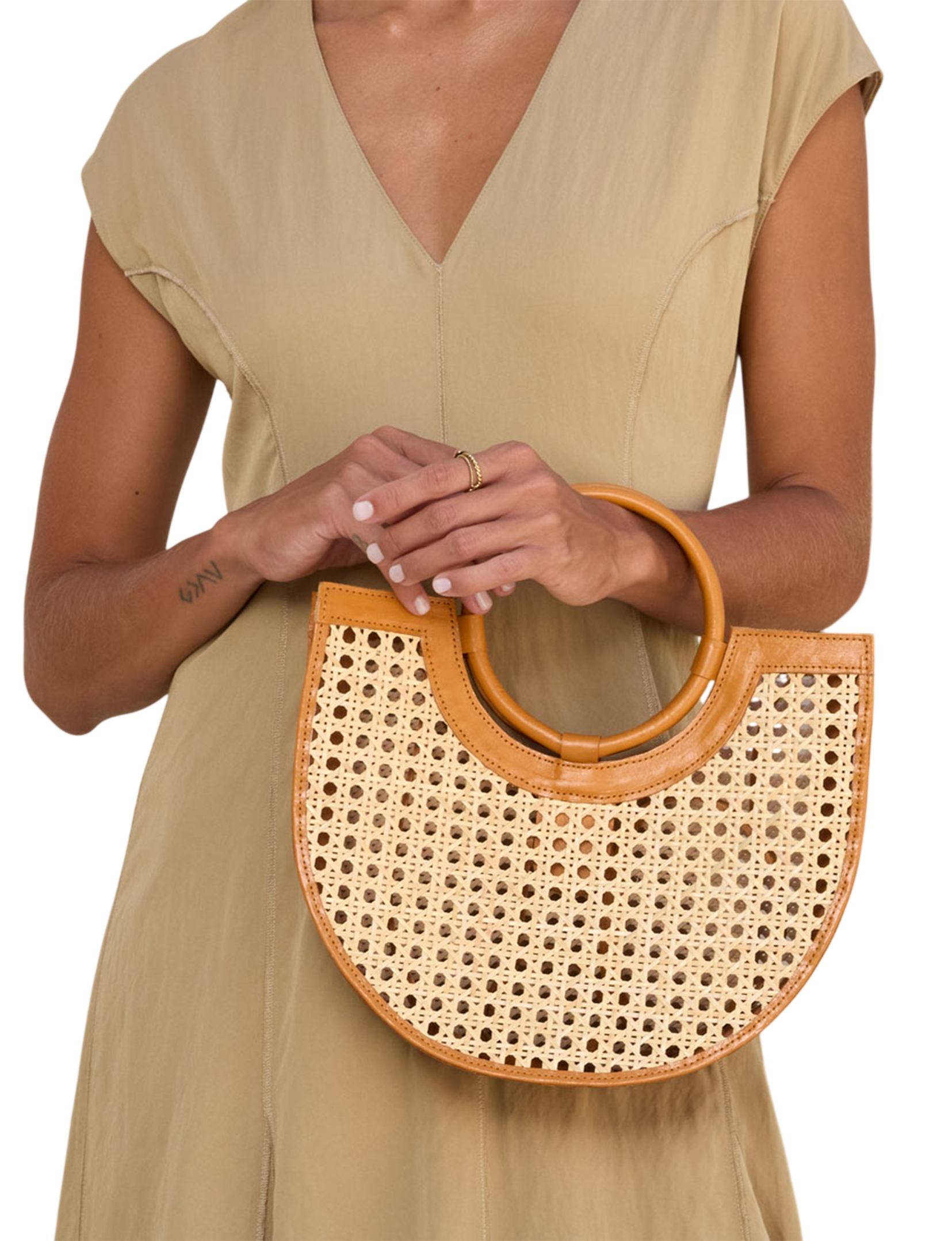 Mayyan Round Leather Handle Handbag